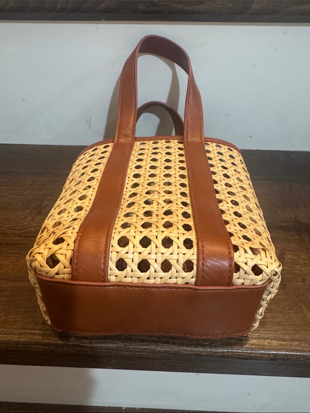 Target Woven Rattan caning Tote with Brown Trim - Picture 2 of 4
